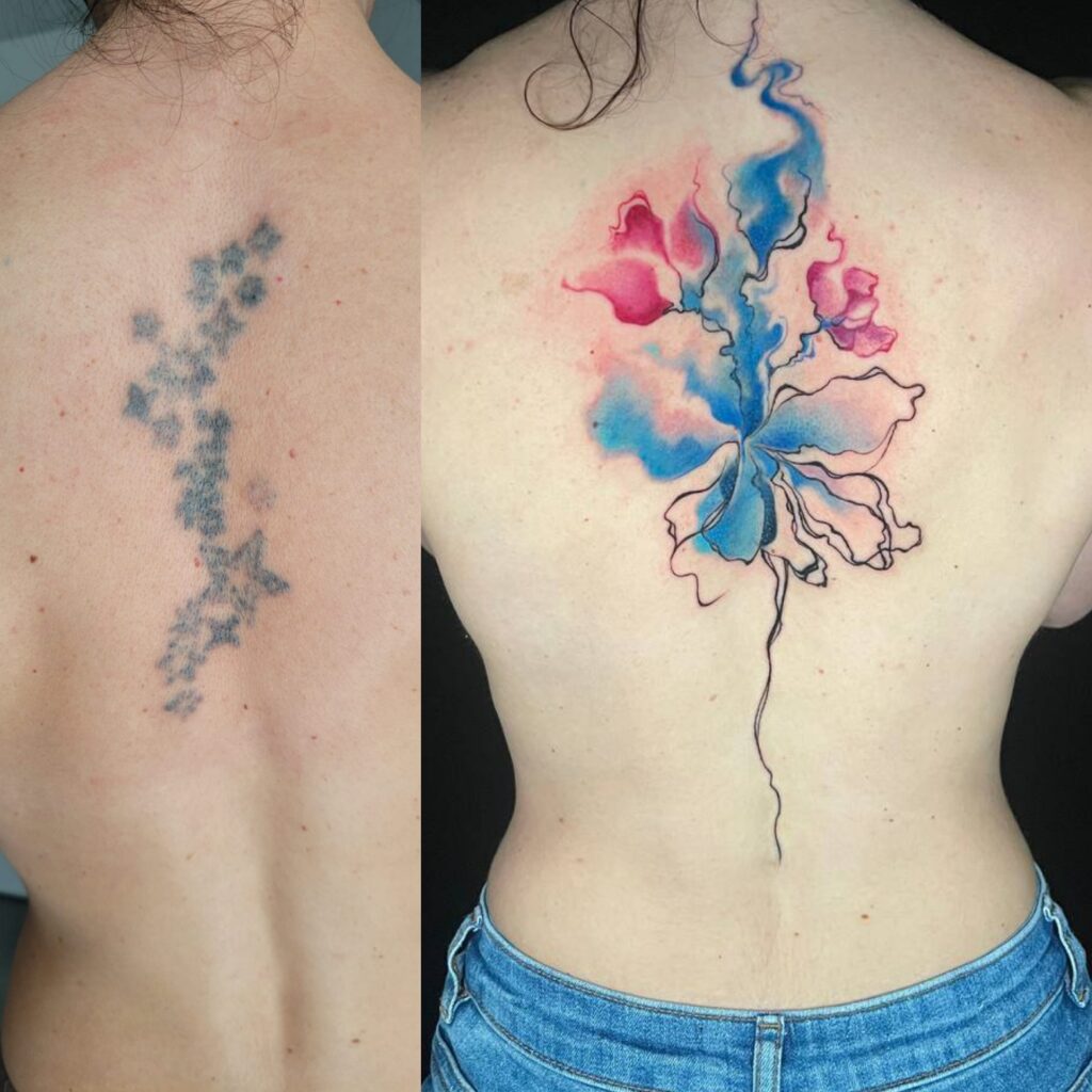 tapado con flor estilo watercolor en la espalda