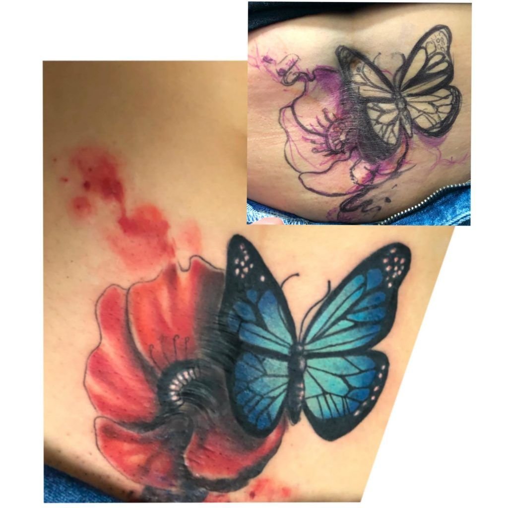 tatuaje a color de mariposas