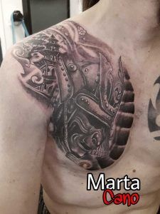 Tatuaje de un samurái estilo realismo