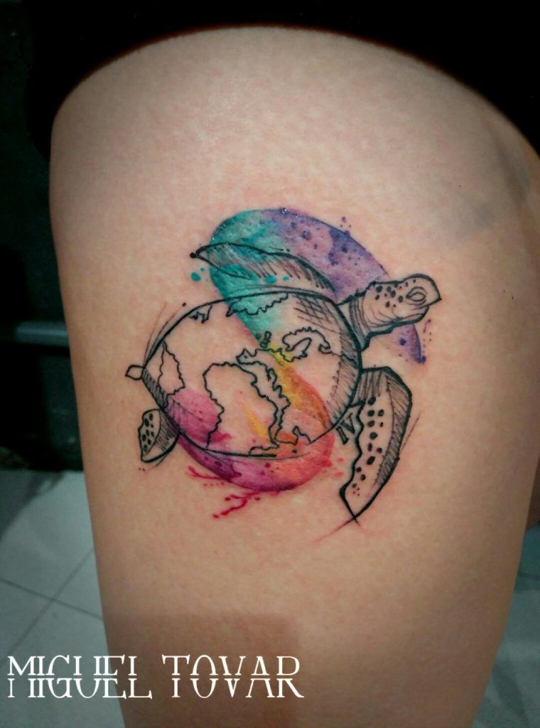 Tatuaje tortuga, estilo watercolor