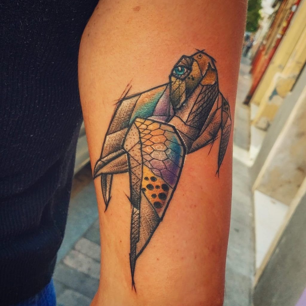 Tatuajes watercolor geométrico tortuga