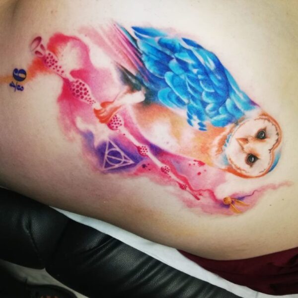 watercolor tattoo (2) Tatuaje búho estilo watercolor