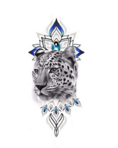 tatuaje de un león con una mandala de flor de loto