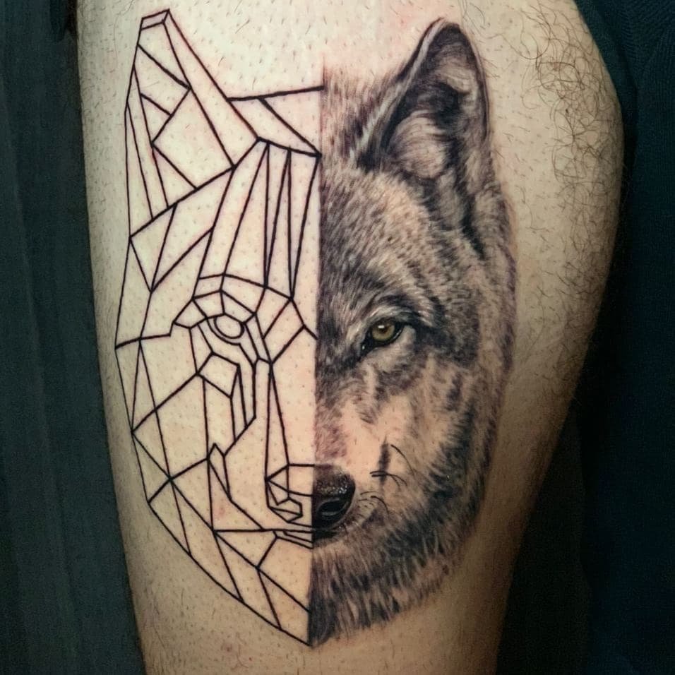 Tatuaje lobo estilo realismo geometrizado