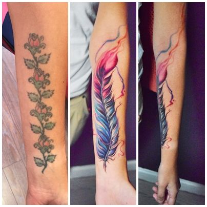 tatuaje pluma, estilo watercolor