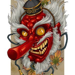 Ilustración mascara tengu