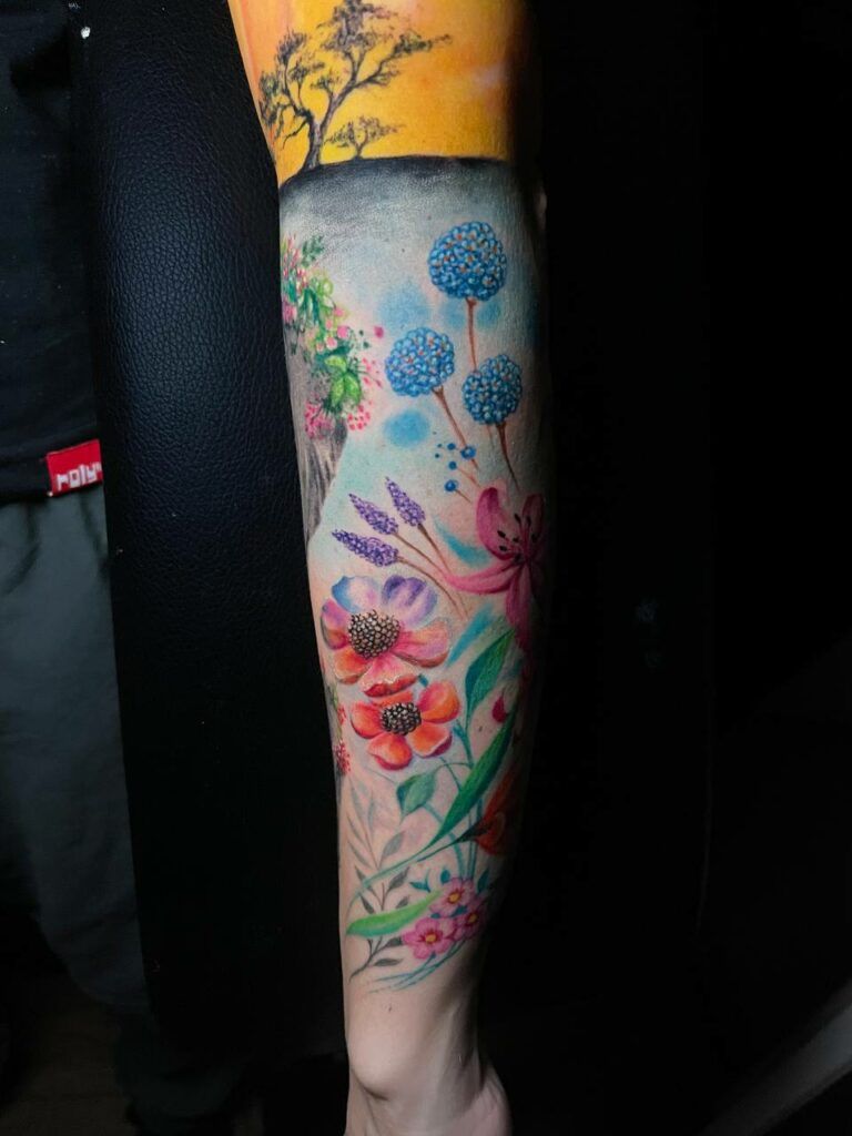 color tattoo flores