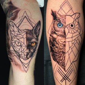 buho y Perro realismo y geometrizado