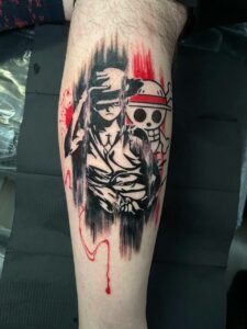 tatuaje one piece sombrero de paja estilo trash polka