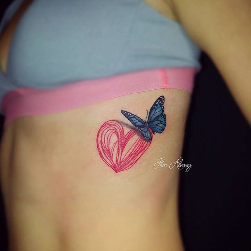 tatuaje mariposa y corazon