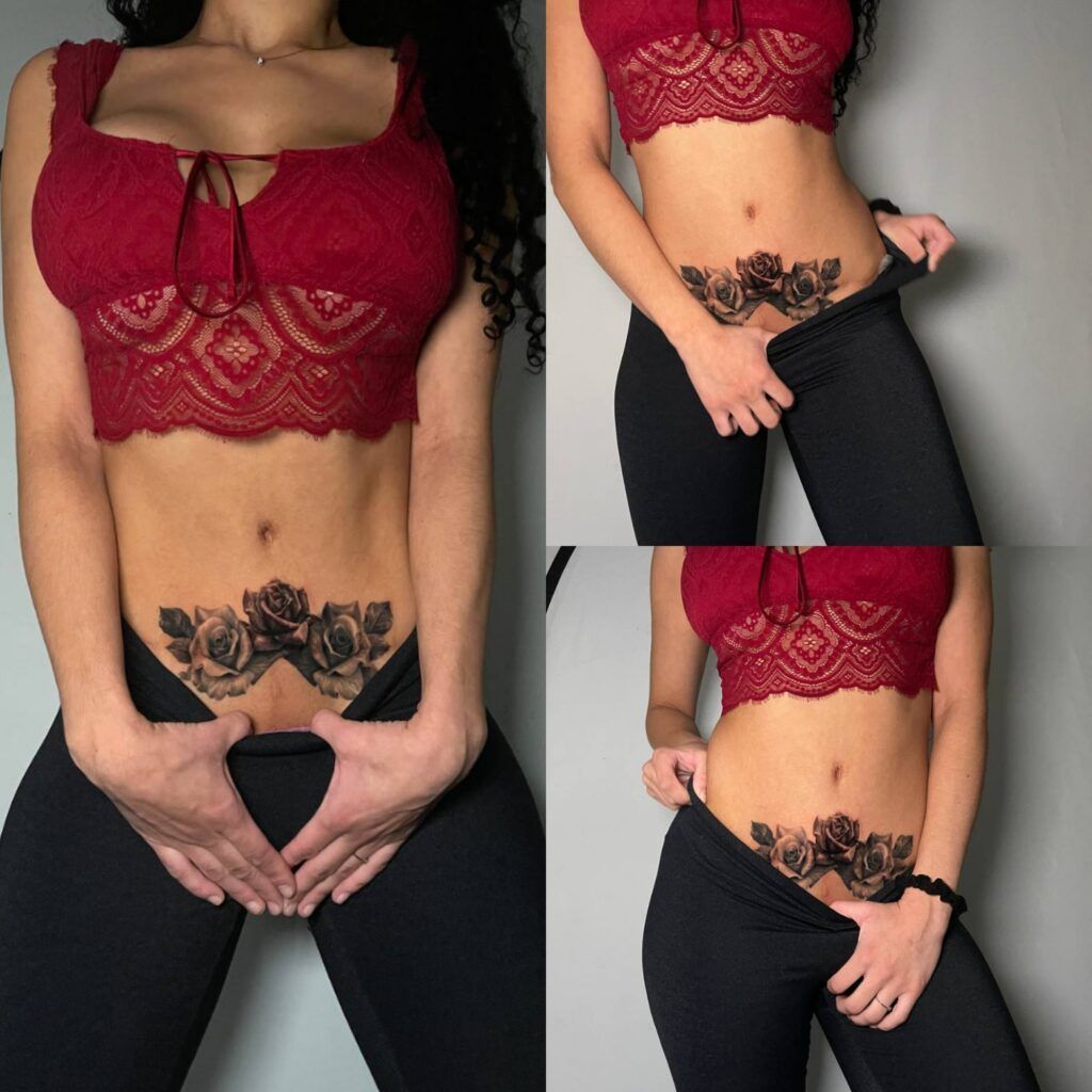 tatuajes 3 rosas en el abdomen estilo realista