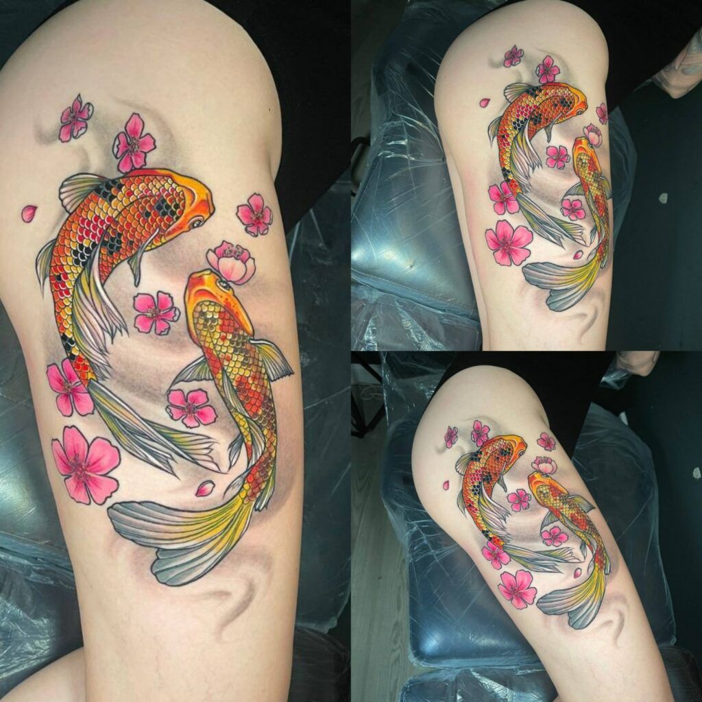 tatuaje estilo realista a color pez koi