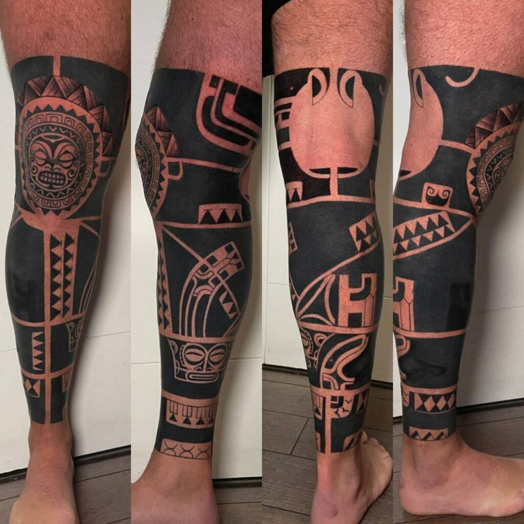 tatuaje maorí pierna