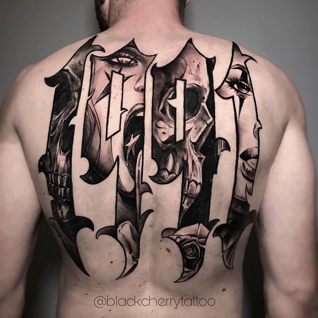 tatuaje de lettering en la espalda