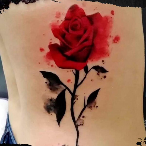 Tatuaje rosa en la espalda Tatuaje watercolor rosa en la espalda