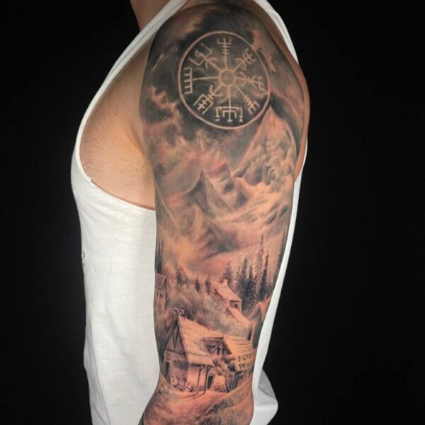 tatuajes vikingos tatuajes realistas hombro blackwork