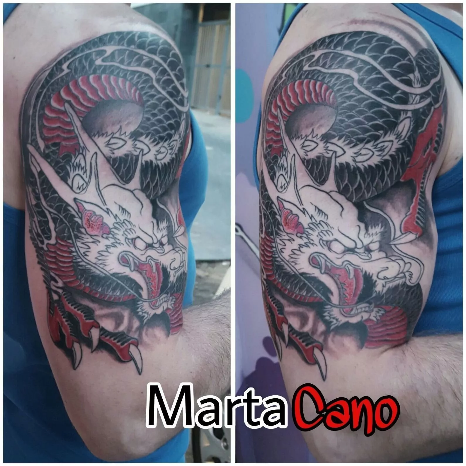 tatuaje de dragón realista a color