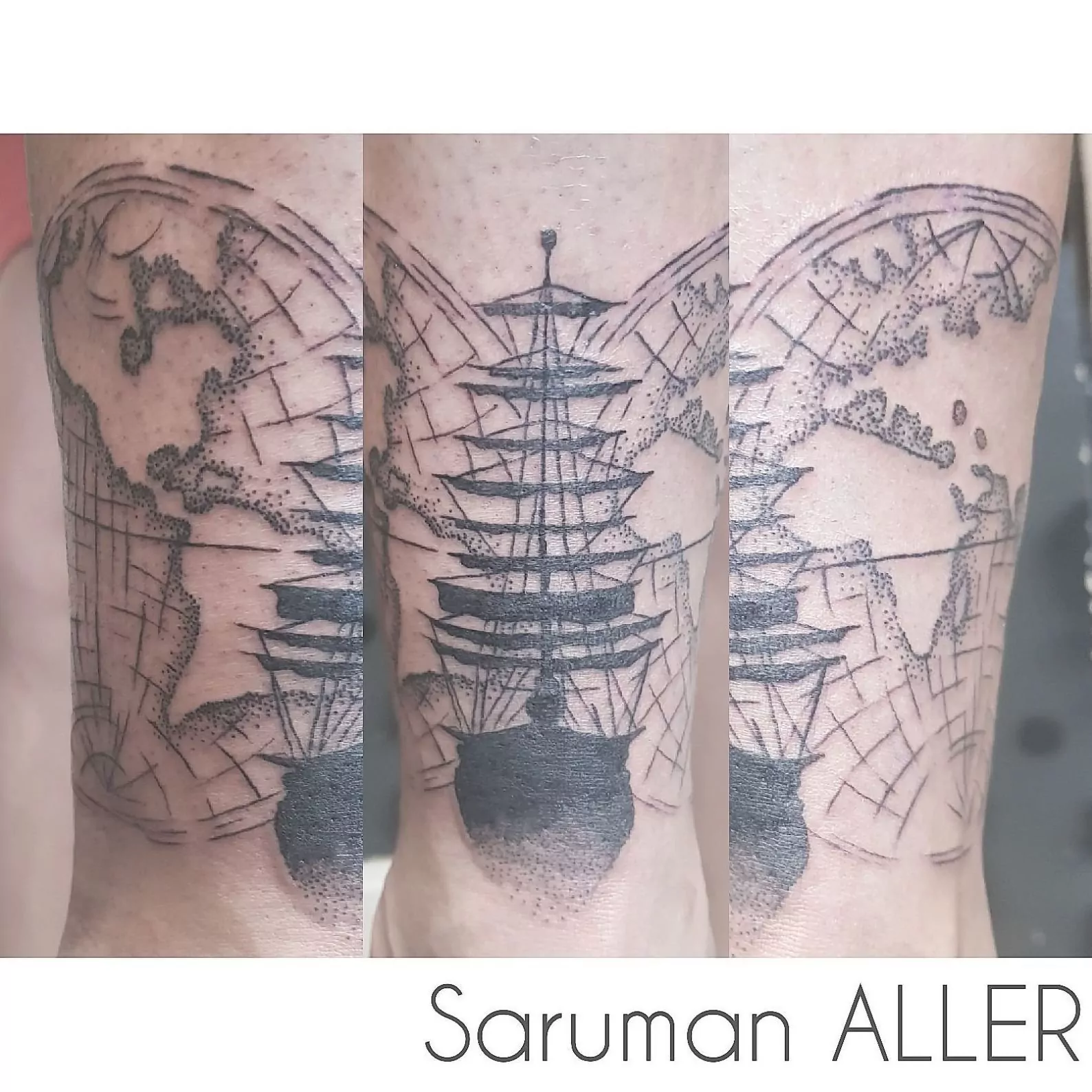 Tatuaje de un barco pirata en la pierna