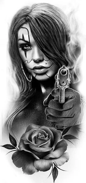 diseño chica con maquillaje apuntando con una pistola