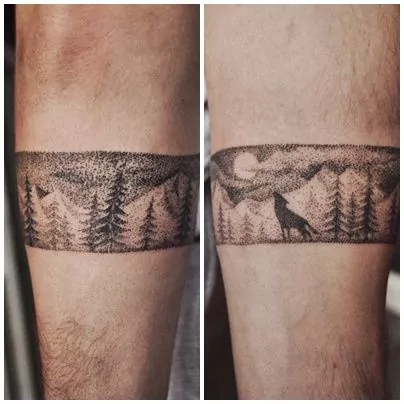 Tatuaje en el antebrazo estilo minimalista técnica puntillismo