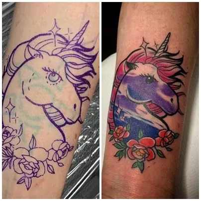 Tatuaje cover up unicornio
