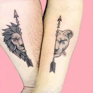 tatuaje leon y leona con flechas matching tattoo
