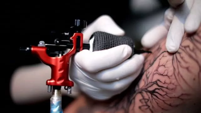 Tatuador tatuando un árbol en el brazo de una persona