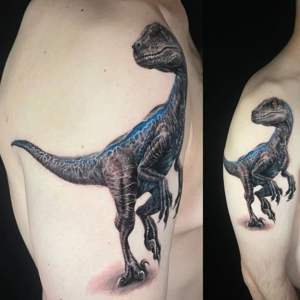 tatuaje de tiranosaurio rex en el brazo, estilo realista