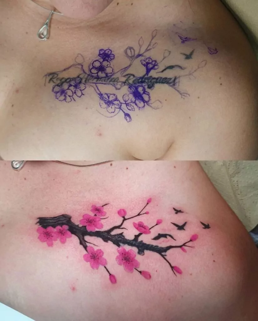 cover up tatuaje rama con flores