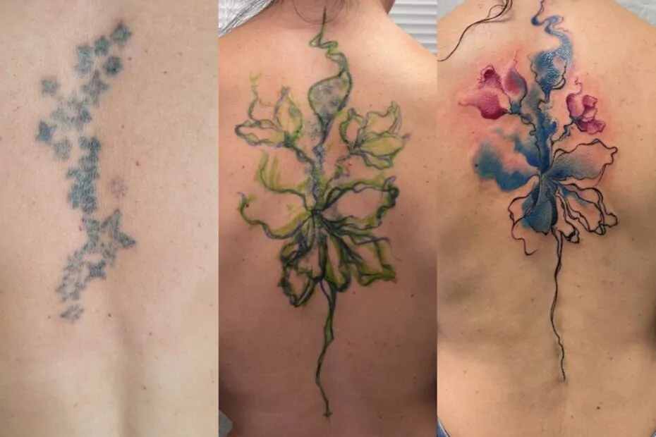 tatuaje cover up de planta en la espalda