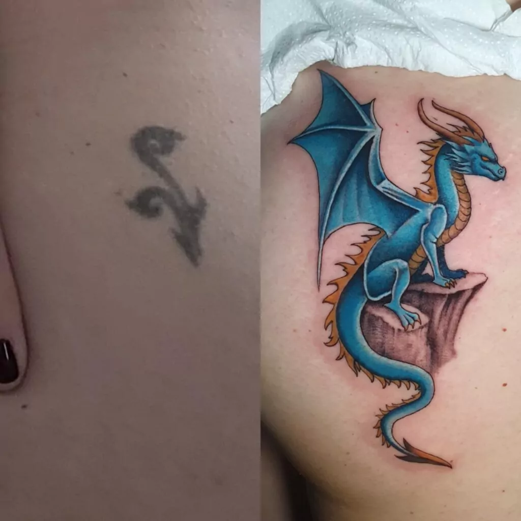 Tatuaje cover up dragón